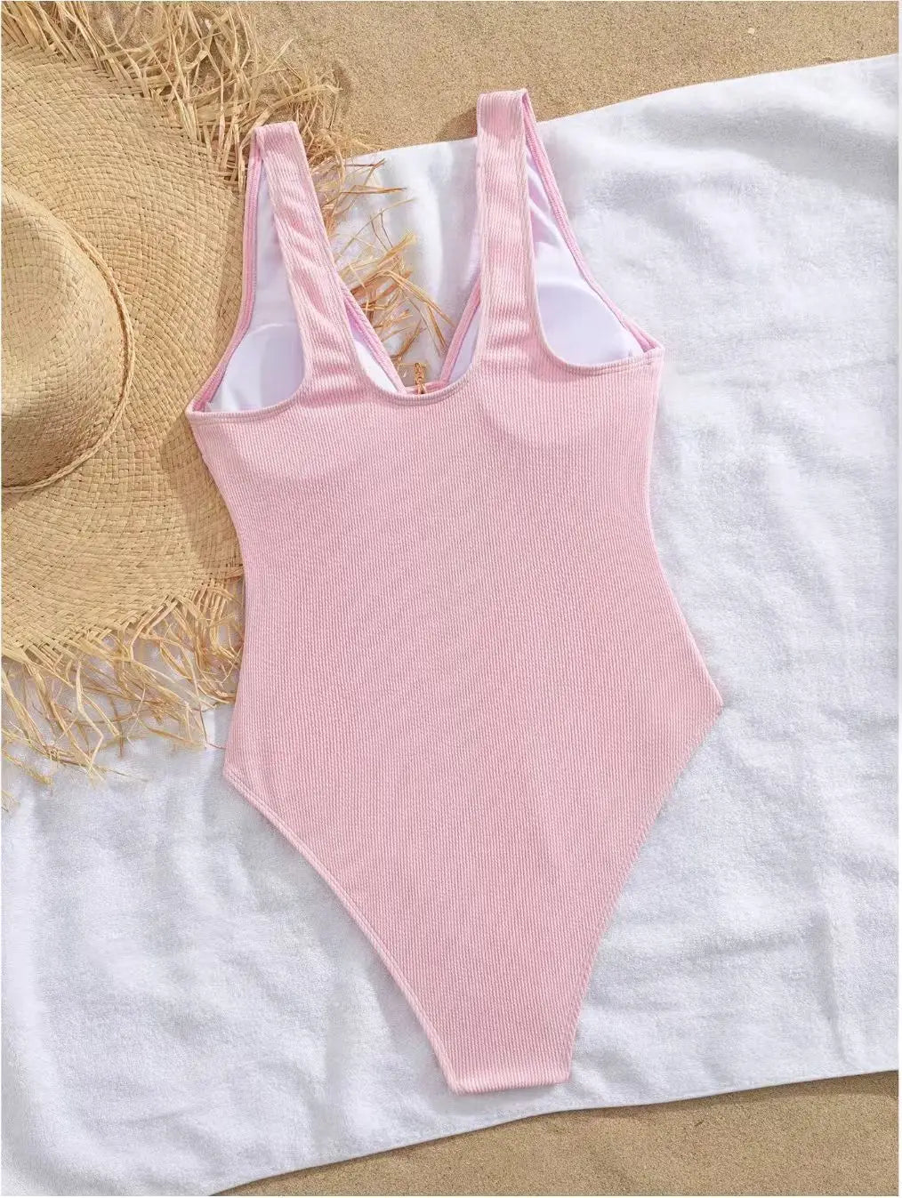 Pink One Piece Swimsuit 2026 Women Metal Starfish Ornament Hollow Out V Neck Tummy Control Swimwear Beach Bathing Suit Monokini